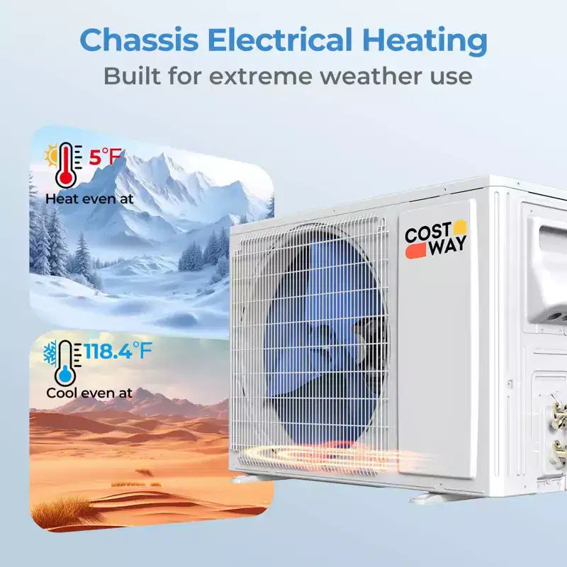 Climatiseur et Chauffage Mini Split Costway 12000 BTU avec Pompe à Chaleur, Kit d'Installation Complet