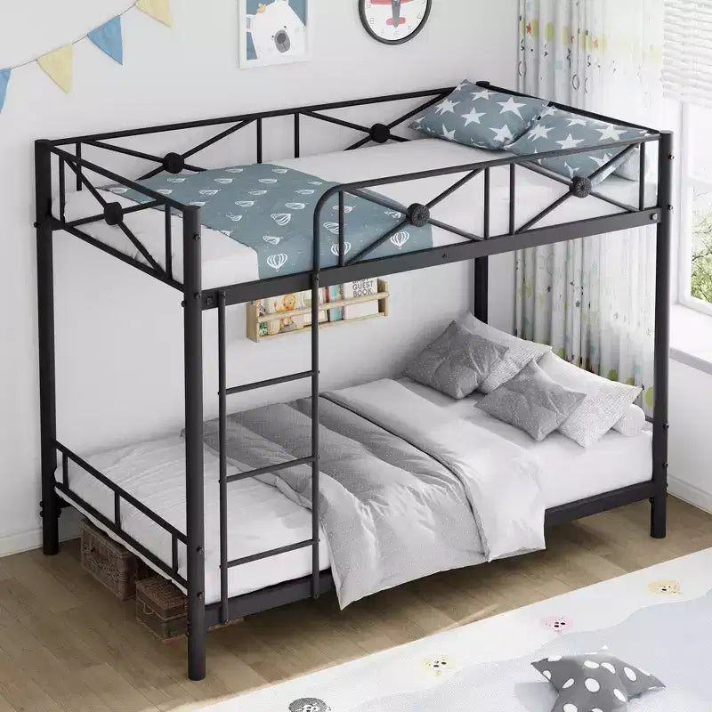 Heavy Duty Twin Over Twin Metal Bunk Bed  Industrial Loft Design  Safety Guard Rails  Space-Saving Steel Frame for Kids Bedroom