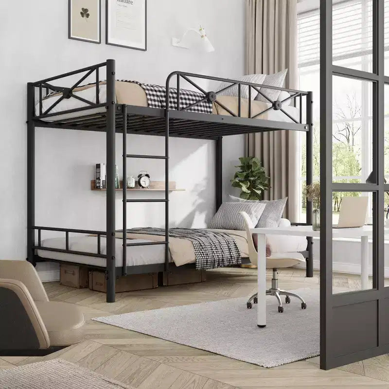 Heavy Duty Twin Over Twin Metal Bunk Bed  Industrial Loft Design  Safety Guard Rails  Space-Saving Steel Frame for Kids Bedroom