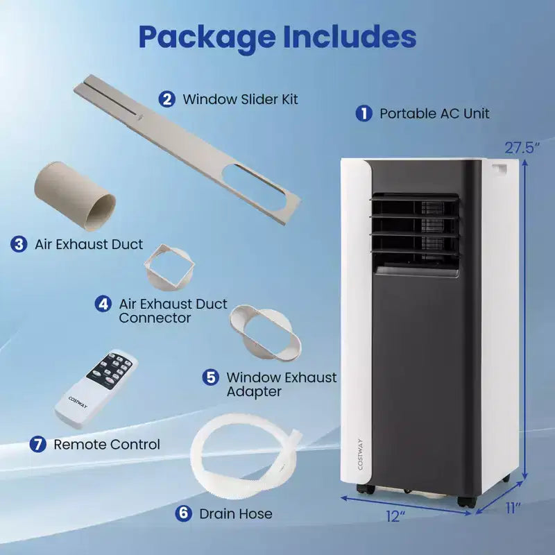 Costway Climatiseur portable 3 en 1 avec mode ventilateur et déshumidificateur, mode veille, minuterie 24h
