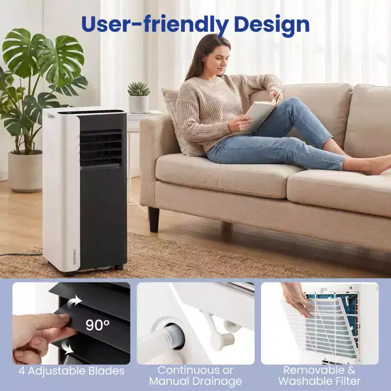 Costway Climatiseur portable 3 en 1 avec mode ventilateur et déshumidificateur, mode veille, minuterie 24h
