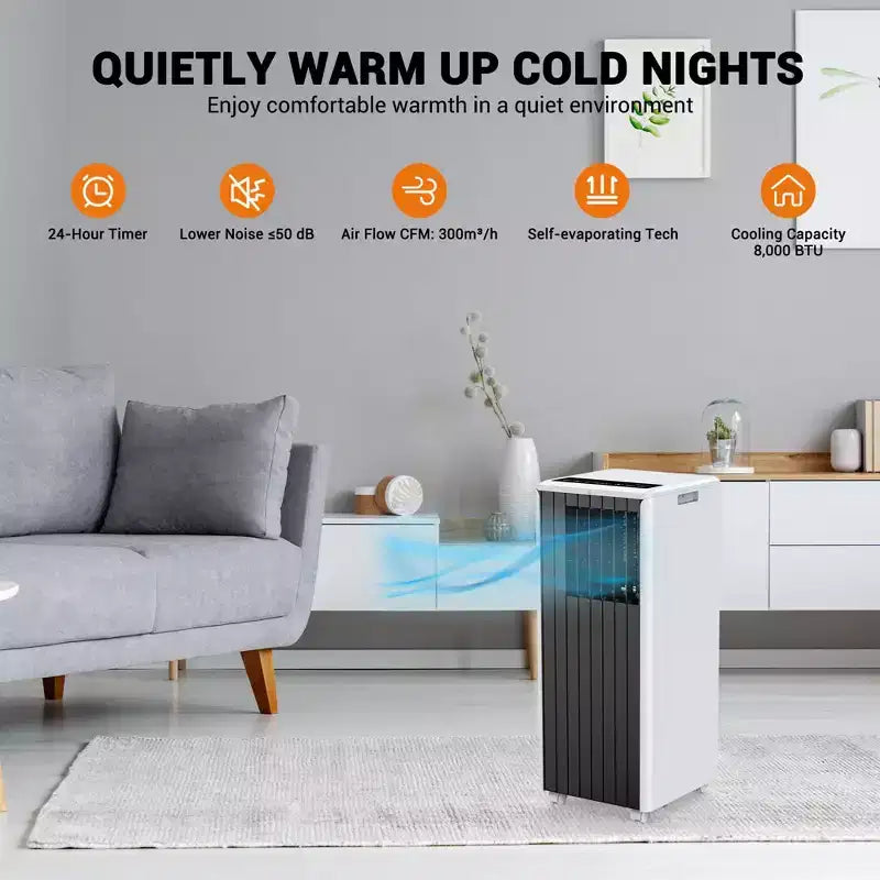 Acondicionador de aire portátil Garvee de 8000 BTU, 3 en 1, con refrigeración/deshumidificador/ventilador, control remoto, temporizador de 24 horas, enfría 32,5 m²