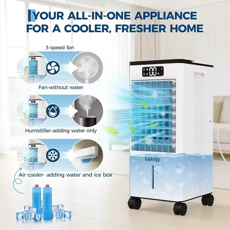 Enfriador de aire evaporativo portátil de 7 l con mando a distancia, 3 velocidades, temporizador y ventilador oscilante para oficina en casa