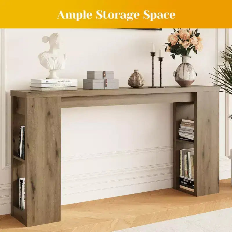 Console Table FurnitureR avec étagères de rangement, Table d'entrée étroite, Table de canapé pour Couloir, Salon, Organisateur de rangement d'entrée