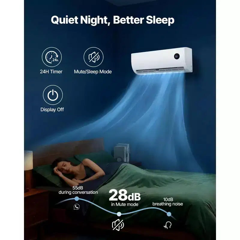 Climatiseur et Chauffage Mini Split Sans Conduit 9 000 BTU 19 SEER2 avec Onduleur, 115V, 42 m²