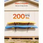 Porte-kayaks VEVOR pour 2 kayaks, capacité de 90 kg, support mural réglable robuste pour garage intérieur/extérieur, abri de jardin, quai, noir