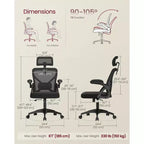 VASAGLE Silla ergonómica de oficina con malla, soporte lumbar ajustable y reposacabezas, función de inclinación de 90 a 105°, asiento ancho, reposabrazos abatibles