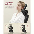VASAGLE Silla ergonómica de oficina con malla, soporte lumbar ajustable y reposacabezas, función de inclinación de 90 a 105°, asiento ancho, reposabrazos abatibles