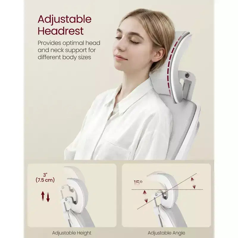 VASAGLE Silla ergonómica de oficina con malla, soporte lumbar ajustable y reposacabezas, función de inclinación de 90 a 105°, asiento ancho, reposabrazos abatibles