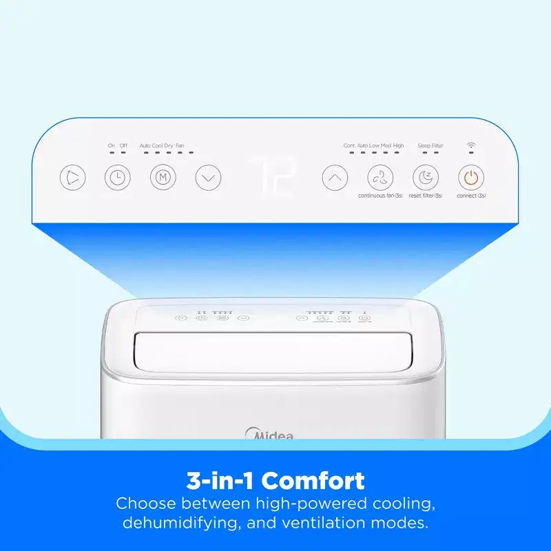 Climatiseur portable intelligent Midea 10 000 BTU DOE avec inverseur, pour des pièces jusqu'à 42 m², blanc