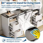 Farmhouse Entertainment Center TV Stand, Sliding Barn Doors, 4 Drawers, Adjustable Shelf, for Living Room, Bedroom
