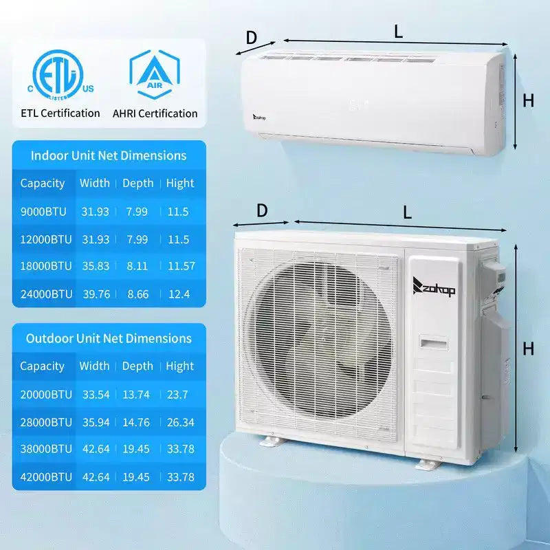 Climatiseur Mini Split Karl Home 2 zones 38000 BTU 20 SEER2 avec pompe à chaleur (12K+24K)