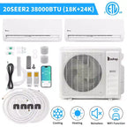 Climatiseur bibloc à deux zones Karl Home de 38000 BTU et 20 SEER2 avec pompe à chaleur (18K+24K)