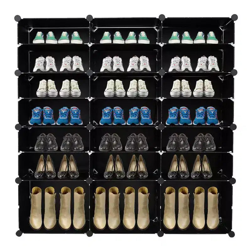 Karl Home 21 Cubby DIY Modular Shoe Cabinet Plastic Shoe Organizer Black