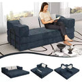 MooxvMoo 80 Convertible Couch Bed with 2 Pillows, 3-Seat Floor Sofa, King Size Sleeper, DIY Combination, Chenille, Blue