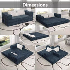 MooxvMoo 80 Convertible Couch Bed with 2 Pillows, 3-Seat Floor Sofa, King Size Sleeper, DIY Combination, Chenille, Blue