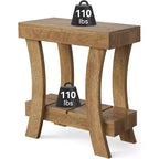 Table d'appoint étroite Lantine avec étagère de rangement, table d'appoint rectangulaire à 2 niveaux avec pieds en bois, petite table de chevet pour chambre à coucher, salon, petits espaces