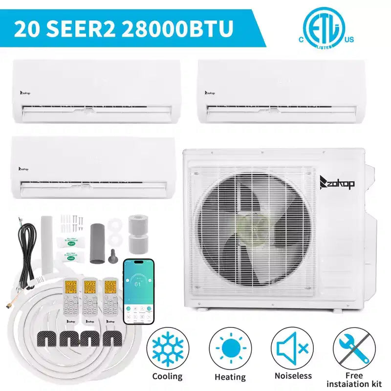 Climatiseur mini-split Karl Home 3 zones 28000 BTU 20 SEER2 avec pompe à chaleur (12K+12K+12K)