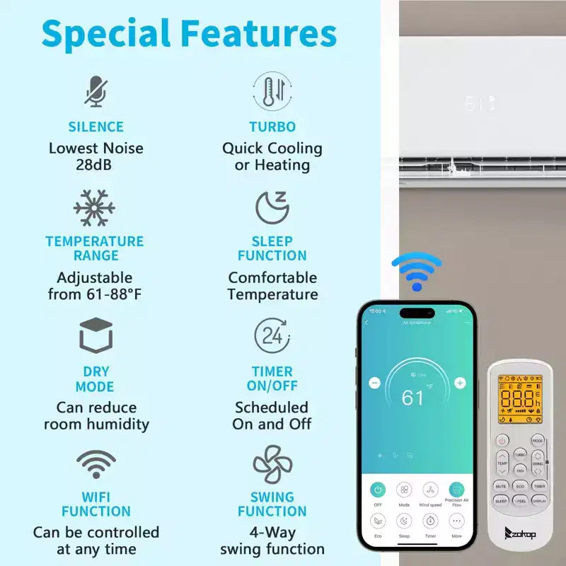 Climatiseur mini-split Karl Home 3 zones 28000 BTU 20 SEER2 avec pompe à chaleur (12K+12K+12K)