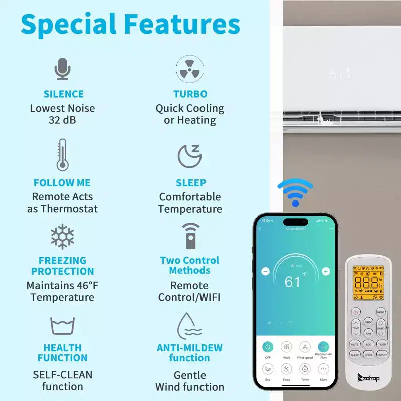 Climatiseur bibloc sans conduit avec pompe à chaleur Karl Home 20 SEER2, 18 000 BTU, 1,5 tonne, 208/230 V