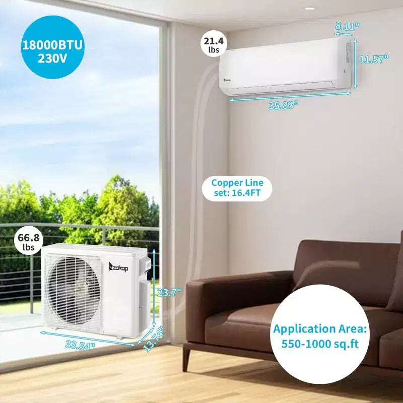 Climatiseur bibloc sans conduit avec pompe à chaleur Karl Home 20 SEER2, 18 000 BTU, 1,5 tonne, 208/230 V