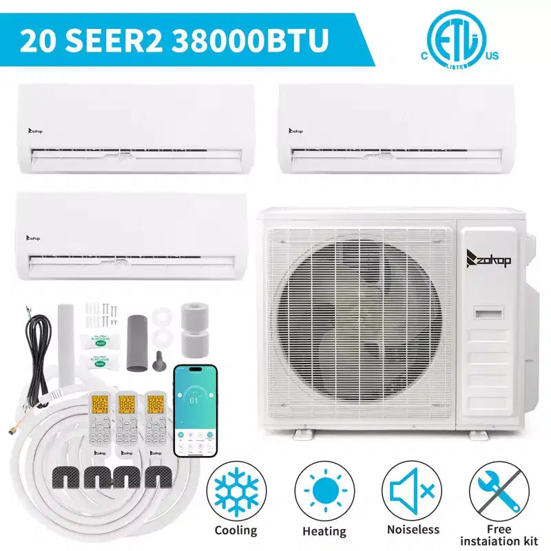 Climatiseur mini-split 3 zones Karl Home 38000 BTU 20 SEER2 avec pompe à chaleur (9K+9K+18K)