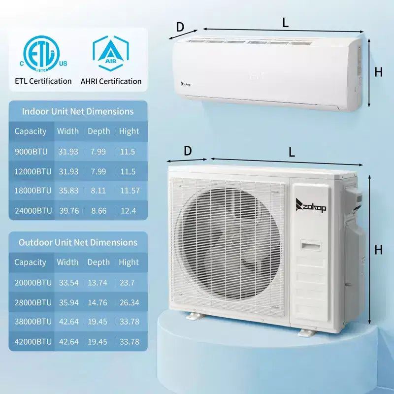 Climatiseur mini-split 3 zones Karl Home 38000 BTU 20 SEER2 avec pompe à chaleur (9K+9K+18K)