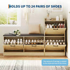 Wooden Shoe Storage Bench with 4 Flip Drawers & Padded Seat Cushion, Narrow Hidden Shoe Cabinet Organizer for Hallway & Entryway