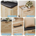 Wooden Shoe Storage Bench with 4 Flip Drawers & Padded Seat Cushion, Narrow Hidden Shoe Cabinet Organizer for Hallway & Entryway