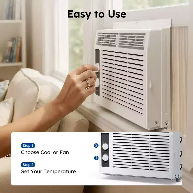 Climatiseur de fenêtre Simzlife 5000 BTU, climatisation 2-en-1 pour 14 m², installation facile, économe en énergie et silencieux, blanc