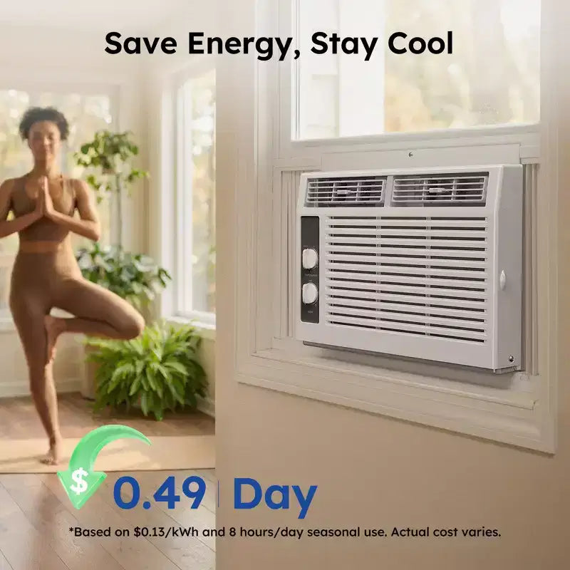 Climatiseur de fenêtre Simzlife 5000 BTU, climatisation 2-en-1 pour 14 m², installation facile, économe en énergie et silencieux, blanc