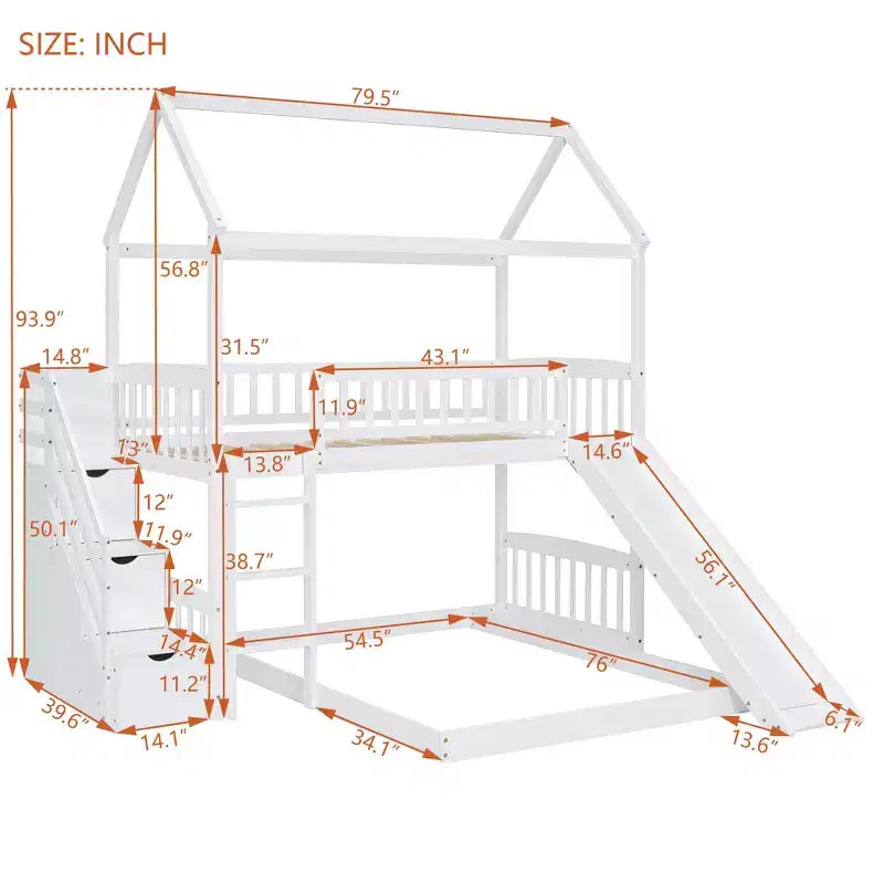 Luxystar L-shaped Bunk Bed With Storage Staircases and Slide for Kids' Room
