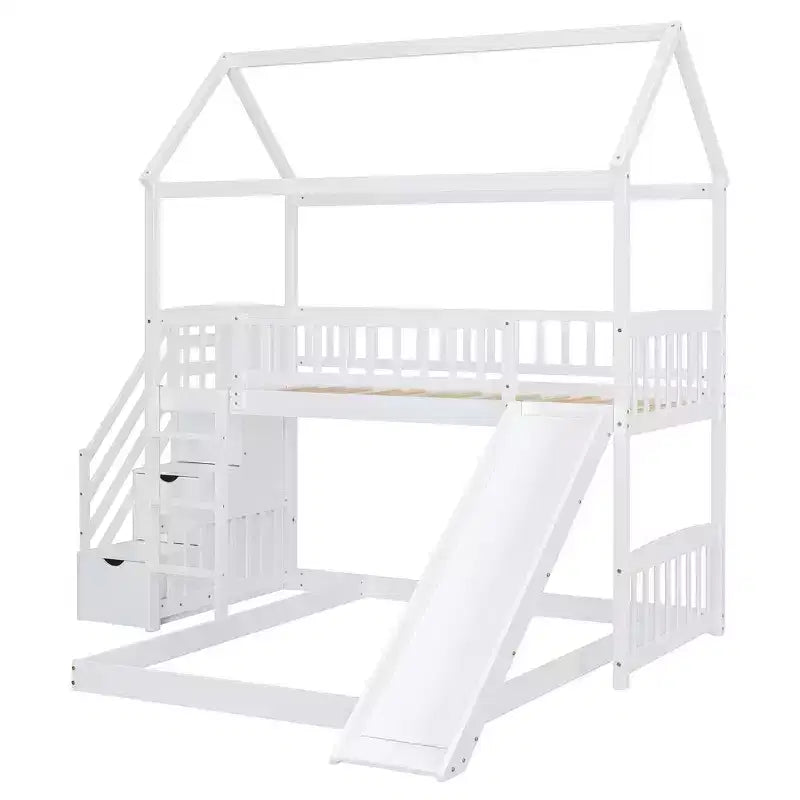 Luxystar L-shaped Bunk Bed With Storage Staircases and Slide for Kids' Room