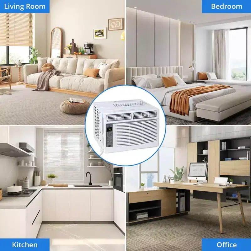 Climatiseur de fenêtre 6000 BTU, refroidit jusqu'à 32,5 m², unité de climatisation de fenêtre avec télécommande, 3 vitesses de ventilation, mode veille, redémarrage automatique, 115 V/60 Hz, blanc
