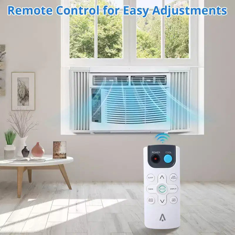 Climatiseur de fenêtre 6000 BTU, refroidit jusqu'à 32,5 m², unité de climatisation de fenêtre avec télécommande, 3 vitesses de ventilation, mode veille, redémarrage automatique, 115 V/60 Hz, blanc