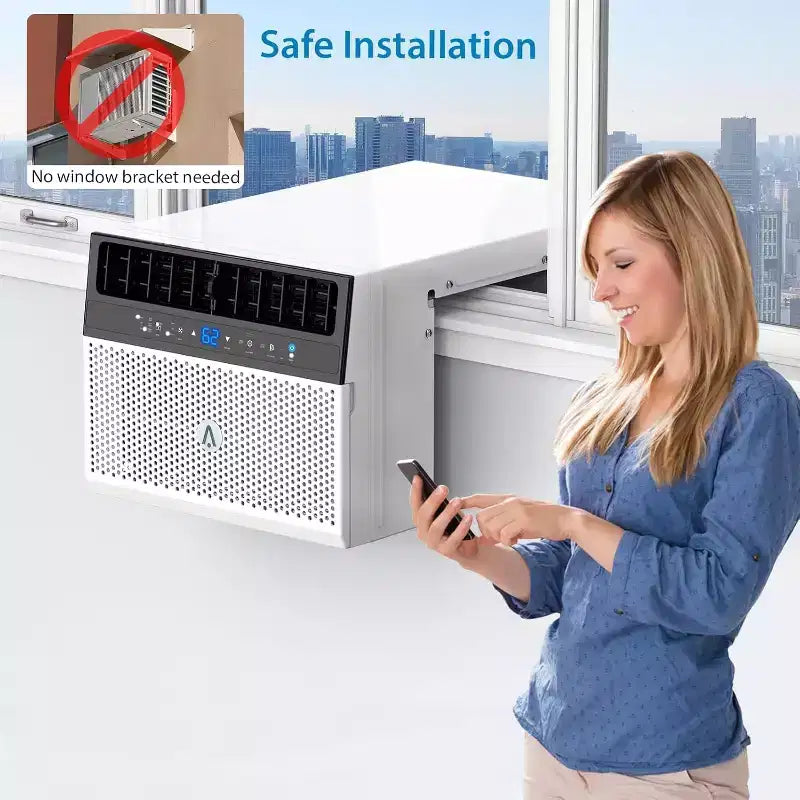 Climatiseur intelligent à inverseur en U de 8 000 BTU, refroidit jusqu'à 42 m², ultra-silencieux avec flexibilité de fenêtre ouverte, ultra-silencieux, économe en énergie