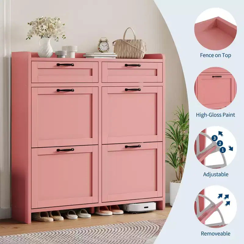 Meuble à chaussures avec 4 tiroirs basculants et 2 tiroirs supérieurs, Armoire à chaussures autoportante, Rangement de chaussures dissimulé, pour le salon