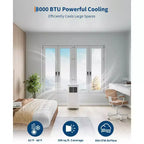 Climatiseur Portable, 8000 BTU, Refroidissement Silencieux avec Télécommande, Sans Évacuation & Évaporation Automatique, pour Grande Pièce, Climatiseur Mobile.