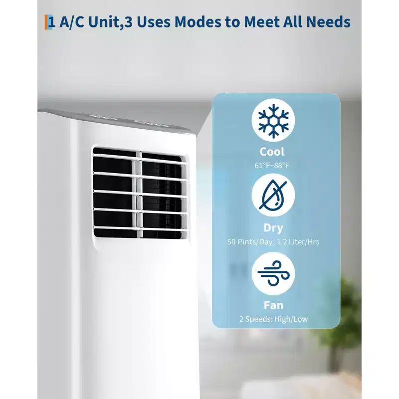 Climatiseur Portable, 8000 BTU, Refroidissement Silencieux avec Télécommande, Sans Évacuation & Évaporation Automatique, pour Grande Pièce, Climatiseur Mobile.