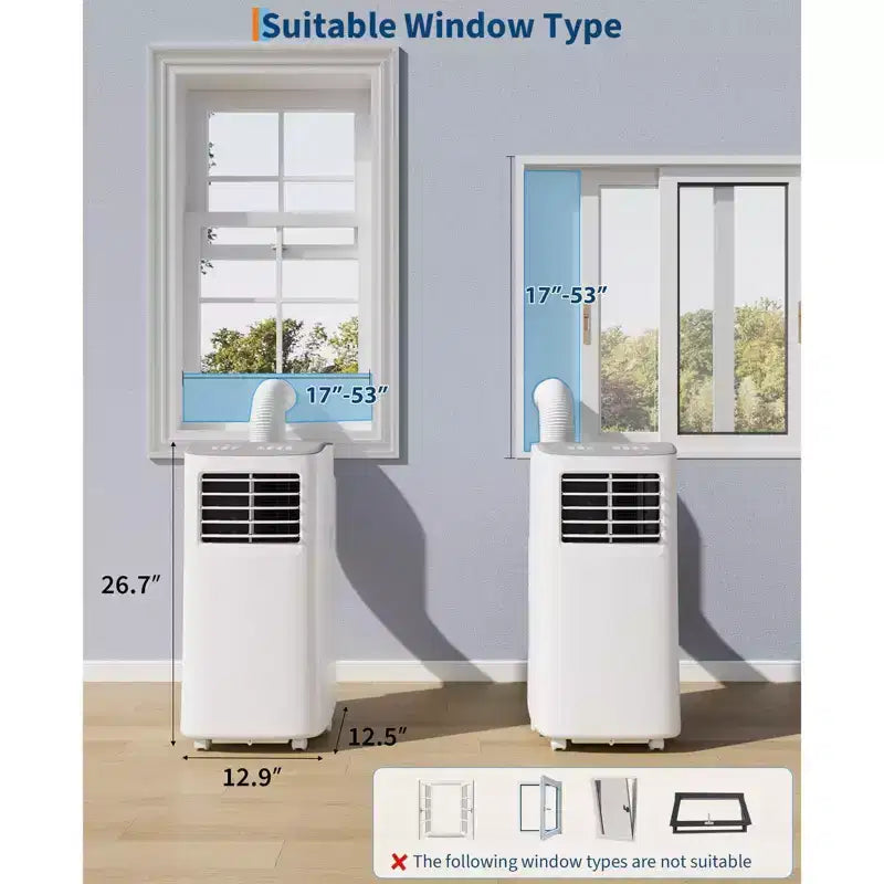 Climatiseur Portable, 8000 BTU, Refroidissement Silencieux avec Télécommande, Sans Évacuation & Évaporation Automatique, pour Grande Pièce, Climatiseur Mobile.