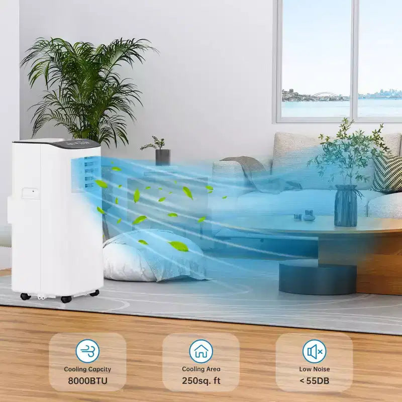 Climatiseur Portable, 8000 BTU, Refroidissement Silencieux avec Télécommande, Sans Évacuation & Évaporation Automatique, pour Grande Pièce, Climatiseur Mobile.