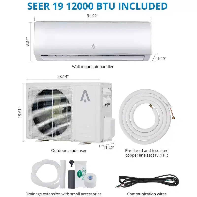 Climatiseur/chauffage mini-split, climatiseur mini-split inverseur 19 SEER2 pour rafraîchir jusqu'à 42/70 m², pompe à chaleur mini-split sans conduit