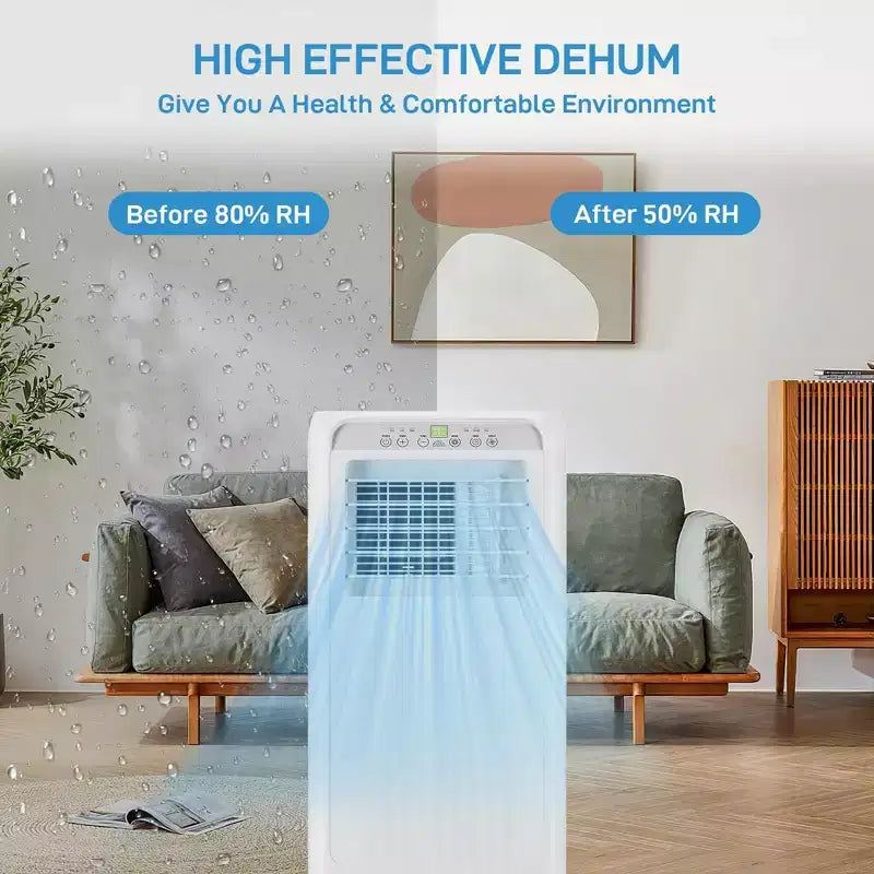 Climatiseur portable 10 000 BTU 3-en-1 avec télécommande, mode silencieux, déshumidificateur et ventilateur pour pièces de 42 m² avec minuterie 24h et kit fenêtre