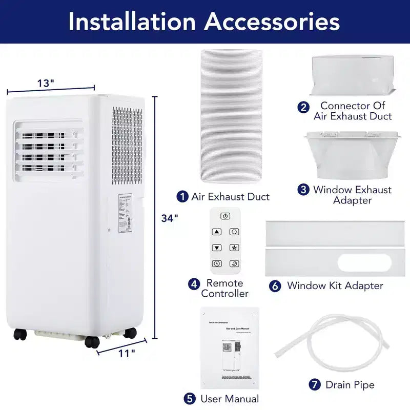 Aire acondicionado portátil de 10000 BTU - Enfriamiento, deshumidificador, ventilador 3 en 1 para habitaciones de hasta 450 pies cuadrados, con control remoto, modo de suspensión, temporizador de 24 horas y fácil movilidad