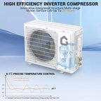 Climatiseur mini-split 12 000 BTU, SEER2 22, Chauffage/Refroidissement 70 m², Onduleur intelligent, Contrôle WiFi Alexa, 5 modes (Froid/Chaud/Déshumidification/Ventilateur/Nuit)