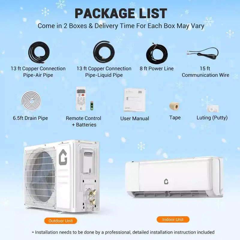 Climatiseur mini-split 12 000 BTU, SEER2 22, Chauffage/Refroidissement 70 m², Onduleur intelligent, Contrôle WiFi Alexa, 5 modes (Froid/Chaud/Déshumidification/Ventilateur/Nuit)