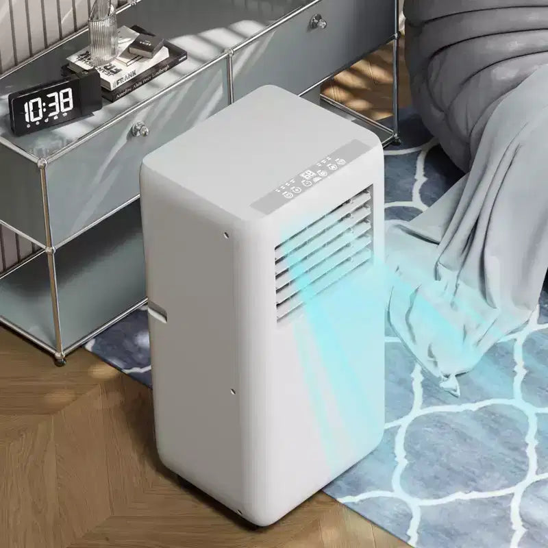 Climatiseur portable 10 000 BTU 4 en 1 Autoportant Refroidisseur Ventilateur Déshumidificateur Mode Nuit Silencieux Ventilateur Éco-flux Télécommande Kit Fenêtre