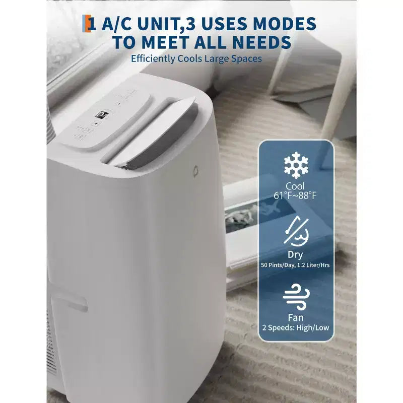 Climatiseur portable, climatiseur et chauffage portables à double tuyau de 14 000 BTU, unité de climatisation Inverter pour 70 m²