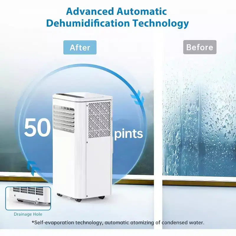Climatiseur portable 8000 BTU, unité de climatisation portable 3-en-1 avec modes de refroidissement, de déshumidification et de ventilation pour des pièces jusqu'à 32,5 m²