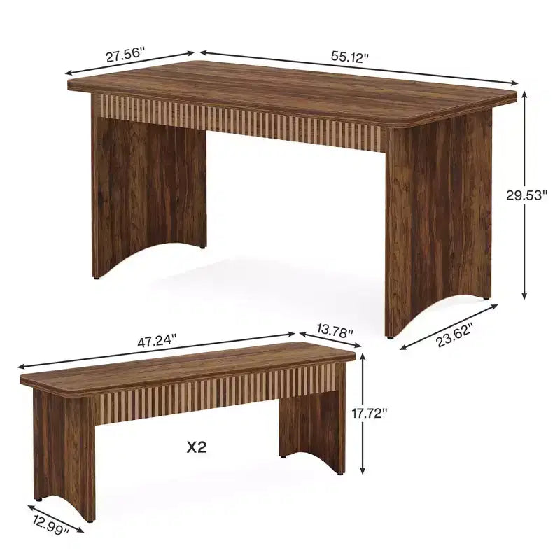 MAYEERTY Ensemble de salle à manger 3 pièces en bois, Table de cuisine de ferme avec 2 bancs peu encombrants